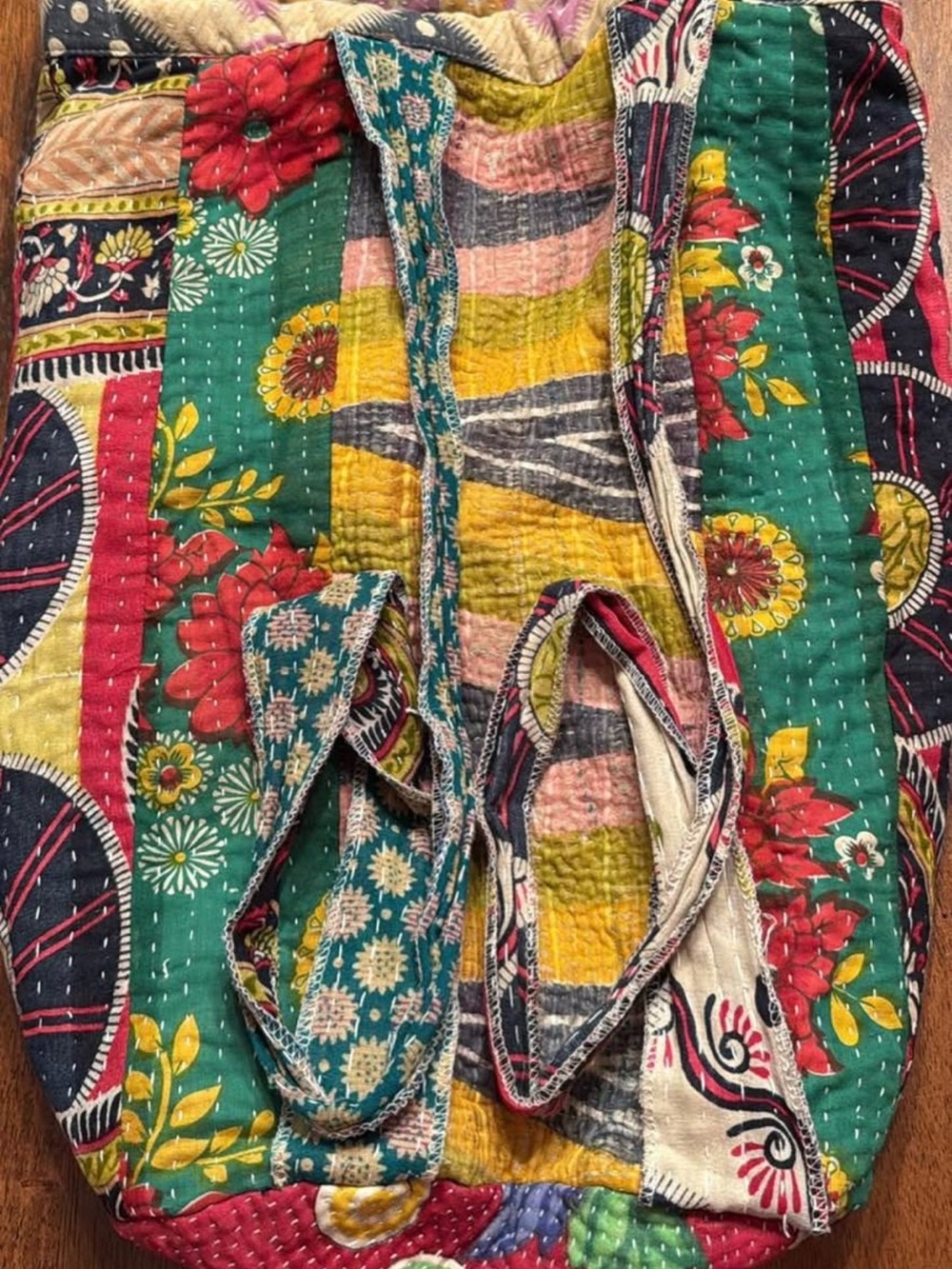 Kantha Quilted Patchwork Women's boho bag - Green, Yellow & Red